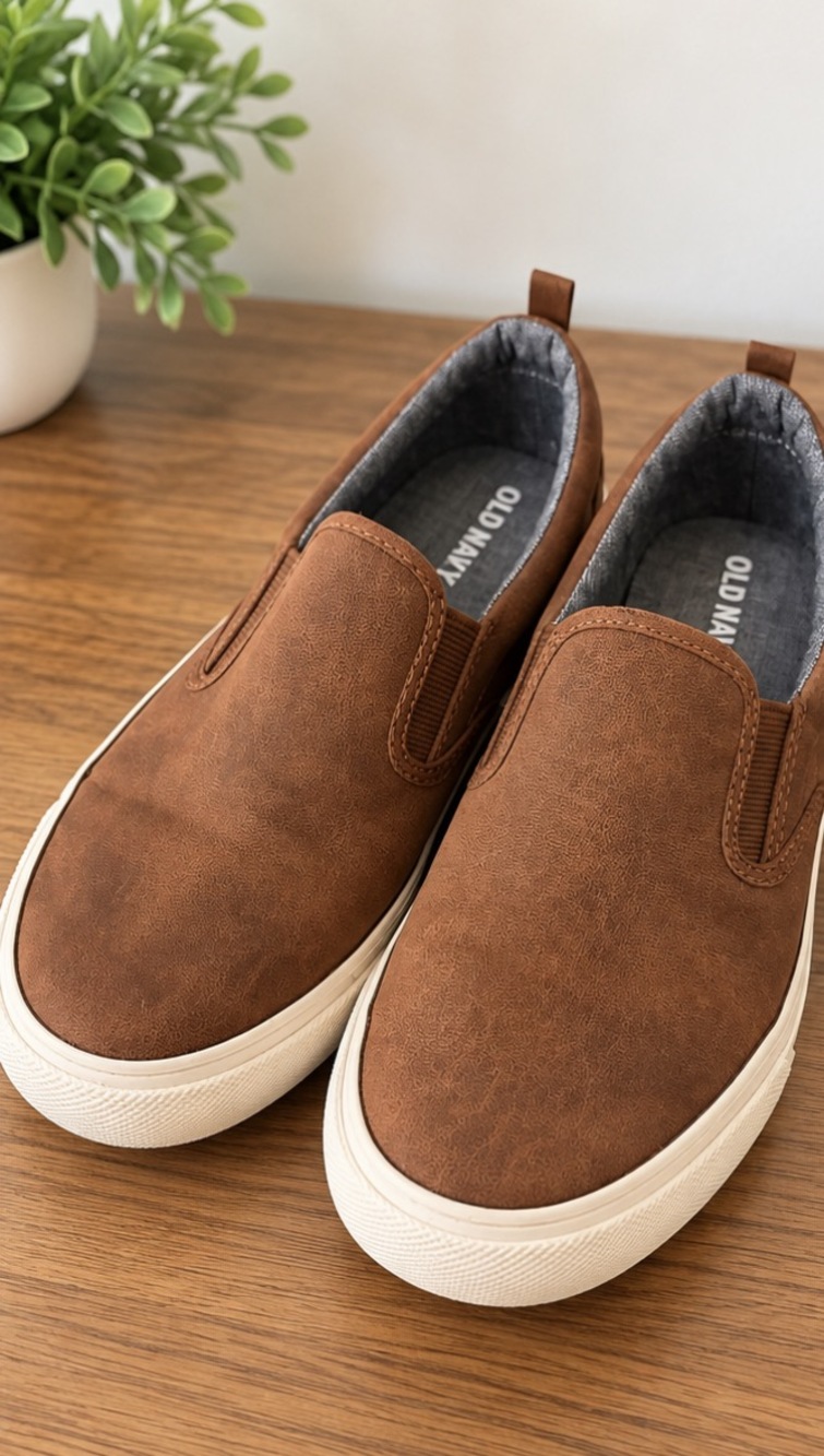 Old Navy Unisex Kids Slip-On Sneakers Brown Faux Leather Loafers Size 4